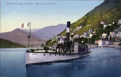 Ak Lago di Como Lombardia, Dampfer in Fahrt, Ort
