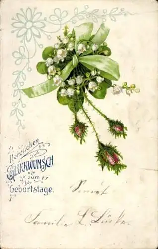 Ak Glückwunsch Geburtstag, Blumen, Maiglöckchen, Knospen