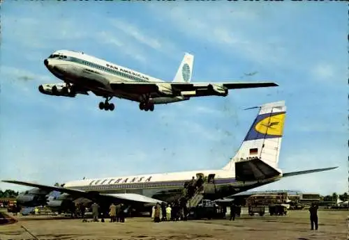 Ak Flughafen Rhein Main, Passagierflugzeug Lufthansa, Pan American