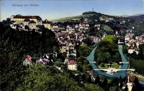 Ak Tübingen am Neckar, Totalansicht von Westen, Schloss