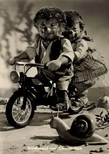 Ak Mecki der Igel, Wochenend und Sonnenschein, Motorrad, Schnecke