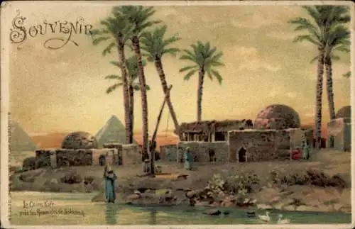 Litho Cairo Kairo Ägypten, Dorfpartie, Pyramiden