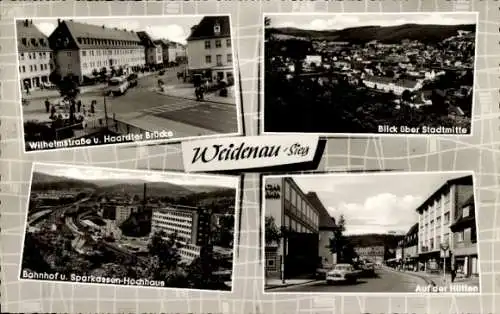 Ak Weidenau Siegen Nordrhein Westfalen, Stadtmitte, Auf der Hütten, Bahnhof, Sparkassen Hochhaus