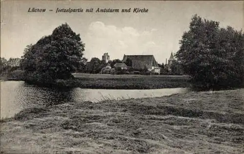 Ak Lüchow im Wendland, Jeetzel mit Blick auf Amtsturm und Kirche