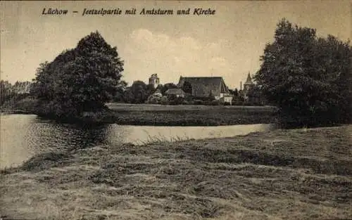 Ak Lüchow im Wendland, Jeetzel mit Blick auf Amtsturm und Kirche