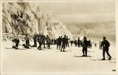 Ak Bad Harzburg am Harz, Hotel Molkenhaus, WInter, Skifahrer