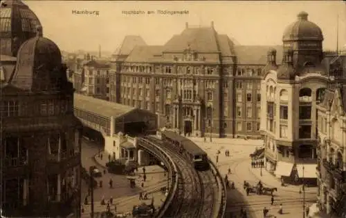 Ak Hamburg, Hochbahn beim Rödingsmarkt