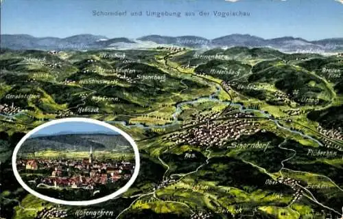 Künstler Ak Felle, Eugen, Schorndorf in Württemberg, Gesamtansicht, Landkarte aus der Vogelschau