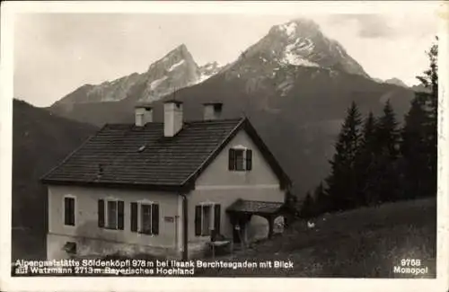 Ak Ilsank Bischofswiesen im Berchtesgadener Land Oberbayern, Gaststätte Söldenköpfl, Watzmann