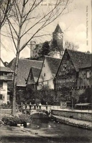 Ak Möckmühl in Württemberg, Blick zur Burg, Häuser, Brücke