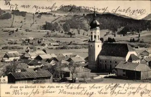 Ak Wertach im Allgäu, Teilansicht mit Kirche