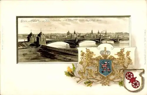 Präge Wappen Litho Mainz am Rhein, Neue Rheinbrücke, Kastel