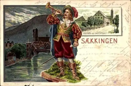 Litho Bad Säckingen am Hochrhein, Trompeter, Gasthof zum Schützen