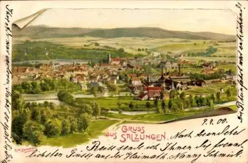 Künstler Litho Spindler, E., Bad Salzungen in Thüringen, Gesamtansicht