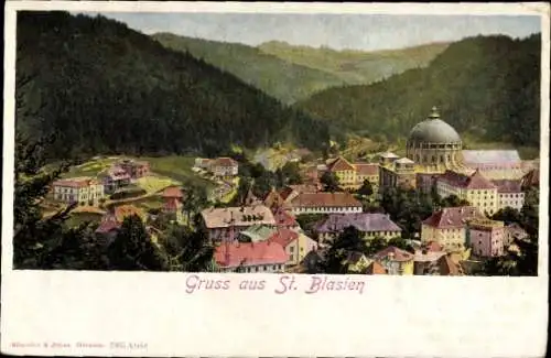 Ak Sankt Blasien im Schwarzwald, Teilansicht, Basilika