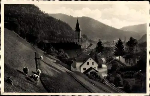 Ak Zell im Wiesental Schwarzwald, Teilansicht, Kirche