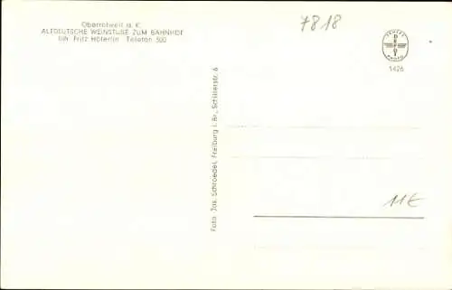 Ak Oberrotweil Vogtsburg im Kaiserstuhl, Altdeutsche Weinstube zum Bahnhof, Innenansicht