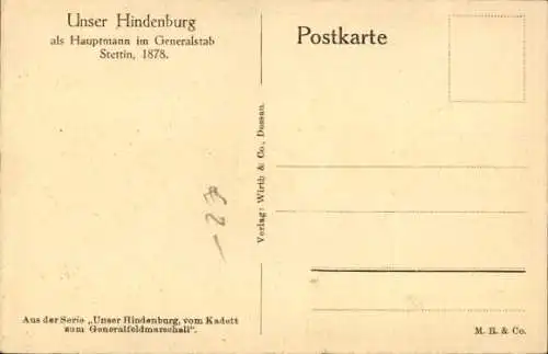 Ak Generalfeldmarschall Paul von Hindenburg, Standportrait, Hauptmann im Generalstab Stettin 1878