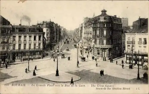 Ak Roubaix Nord, Grande Place Richtung Rue de la Gare