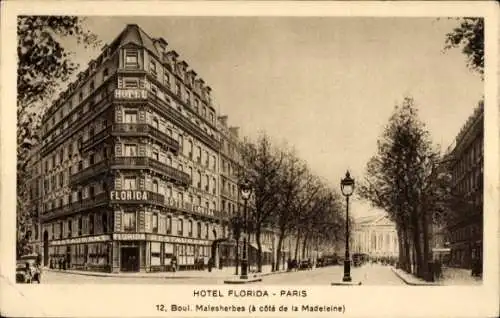 Ak Paris VIIIe Élysée, Boulevard Malesherbes, Hotel Florida