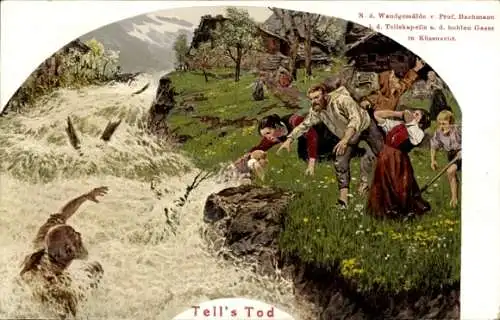 Künstler Ak Bachmann, Tell's Tod, Wandgemälde in der Tellskapelle a. d. hohlen Gasse, Küssnacht
