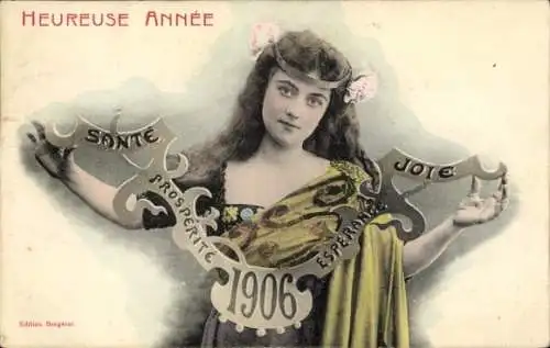 Ak Glückwunsch Neujahr, Frauenportrait, Jahreszahl 1906