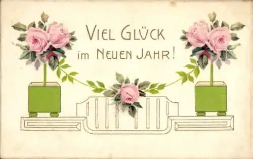 Ak Glückwunsch Neujahr, Rosa Rosenblüten