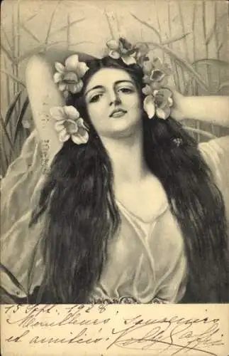 Ak Portrait einer Frau mit langen offenen Haaren