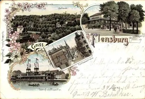 Litho Flensburg in Schleswig Holstein, Dampfschiffpavillon, Rathausstraße, Bad Wassersleben