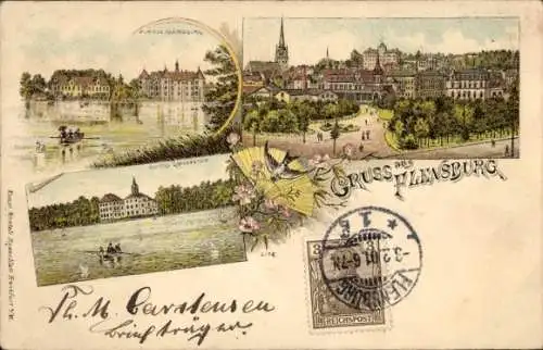 Litho Flensburg in Schleswig Holstein, Schloss Glücksburg, Ortspartie