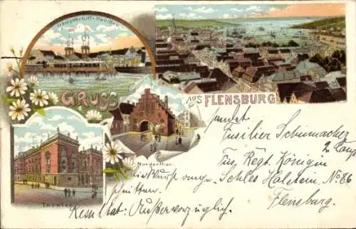 Litho Flensburg in Schleswig Holstein, Dampfschiffpavillon, Nordertor, Theater