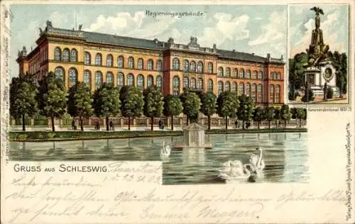 Litho Schleswig in Schleswig Holstein, Regierungsgebäude, Kanonendenkmal