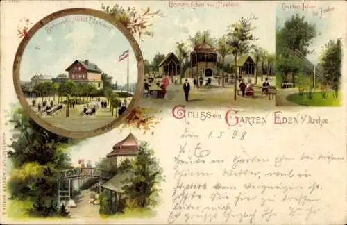 Litho Edendorf Itzehoe in Holstein, Bahnhofshotel, Garten Eden