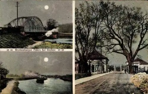 Mondschein Ak Itzehoe in Holstein, Breitenburger Fähre, Straßenpartie