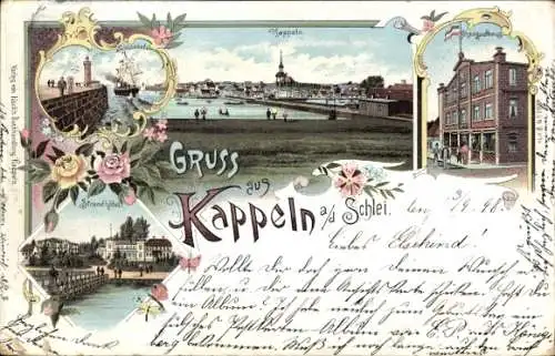 Litho Kappeln in Schleswig Holstein, Schleimünde, Schauspielhaus, Strandhotel