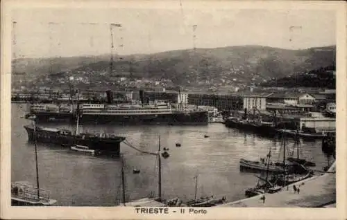 Ak Triest Trieste Friuli Venezia Giulia, Hafen, Dampfschiff