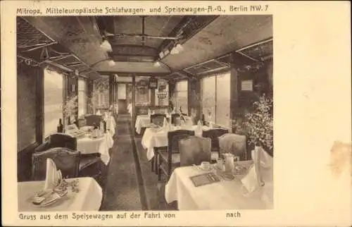 Ak Mitropa, Speisewagen, Innenansicht, Deutsche Eisenbahn