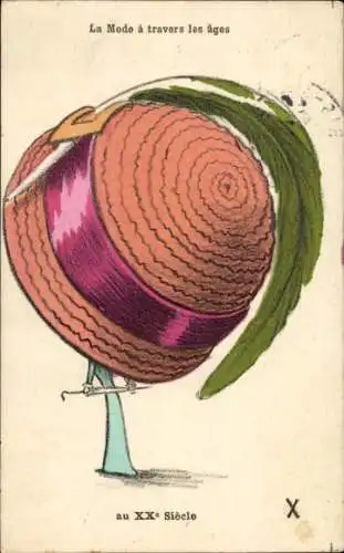 Ak Damenmode im Laufe der Zeit, Hut aus dem 20. Jahrhundert