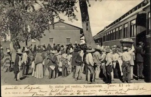 Ak Mexico, Bahnhof und Verkäufer