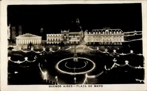 Ak Buenos Aires Argentinien, Plaza de Mayo, Nachtbeleuchtung