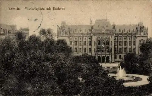 Ak Szczecin Stettin Pommern, Viktoriaplatz, Rathaus