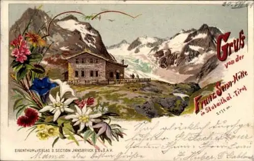 Litho Neustift im Stubaital in Tirol, Franz Senn Hütte