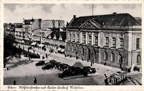 Ak Poznań Posen, Wilhelmstraße, Kaiser Friedrich-Museum, Straßenbahn
