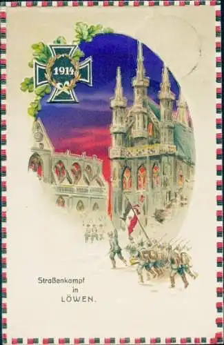 Halt gegen das Licht Litho Louvain Leuven Löwen Flandern Flämisch Brabant, Straßenkampf, I. WK