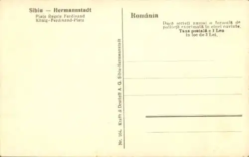 Ak Nagyszeben Sibiu Hermannstadt Rumänien, König Ferdinand Platz