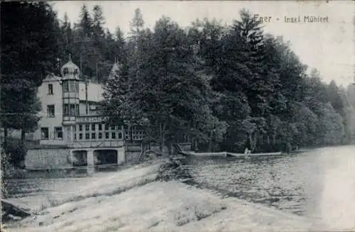 Ak Cheb Eger Region Karlsbad, Insel Mühlert, Restaurant