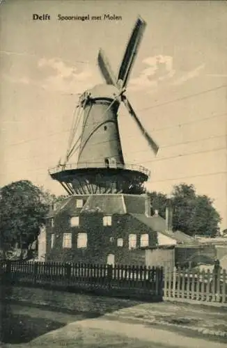 Ak Delft Südholland Niederlande, Spoorsingel, Windmühle