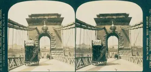 Stereo Foto Budapest Ungarn, Kutsche mit Odol Reklame auf der Kettenbrücke