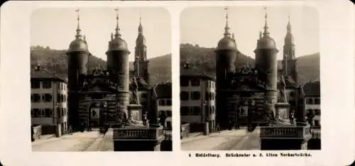 Stereo Foto Heidelberg am Neckar, Brückentor an der alten Neckarbrücke