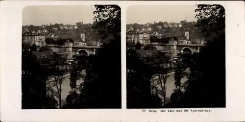 Stereo Foto Bern Stadt Schweiz, Aare und Nydeckbrücke